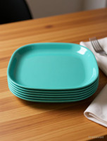 nestcart Tuqoise Square Plate 8 Inches Half Plate(Pack of 6, Microwave Safe)