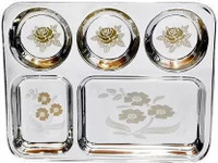 MUKTIDAYA ENTERPRISES Stainless steel heavy duty laser print bhojan thali 5x1 Pack of -1 Sectioned Plate(Microwave Safe)