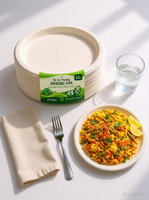 The Eco Friendly Sugarcane Bagasse Disposable Plates | 12 inch - Pack of 25 Dinner Plate(Pack of 25, Microwave Safe)