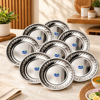 kwi Round Stainless Steel Half Plate 6 Inch – Set of 10 Half Plate(Pack of 10, Microwave Safe)