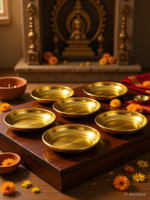 Spillbox Brass Deepak Diya Oil Lamp plate for Home Temple Puja Articles Decor Gifts-6 Sectioned Plate(Pack of 6)