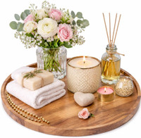 DECORASIA emium Wooden Round Serving Tray/Platter | Decorative Tray for Home Decor Tray(Microwave Safe)