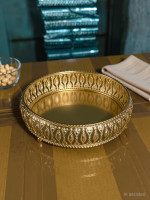 DGH Golden Metal Round Mini Serving Tray Tray(Microwave Safe)