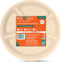 ECO SOUL Disposable Bagasse 4 Compartment Meal Tray(Pack of 10, Microwave Safe)