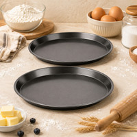 ALAMDAAR Non Stick Round Pizza Baking Tray BakeWare Plate Mould Tools Microwave Oven OTG Pizza Tray(Pack of 2, Microwave Safe)