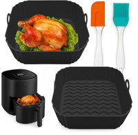 Tesot Silicon Air Fryer Tray – Square Non Stick Reusable Silicone Tray Baking Dish(Pack of 2, Microwave Safe)