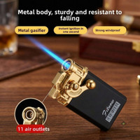 RoyalVintage Gas Lighter Windproof Refillable Cigarette Lighter with Gold Embossed Design black & gold design portable and perfect for daily use travel and outdoor Pocket Lighter(Black)