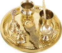 Putrika Traditional Handcrafted Brass Thali/Aarti Bartan Plate for Pooja/Worship Brass(8 Pieces, Gold)