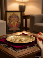 sf hospitality Pooja Plate/Thali with Nakshee Diameter 8 Inches OM Symbol and Gayatri Mantra Brass(1 Pieces, Gold)