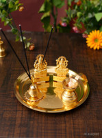 Collectible India Handicrafted pooja thali set Aluminium(1 Pieces, Gold)
