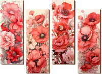 Wall Art Set of 4 | [Poppy flowers] | Premium Decorative Posters for Living Room, Bedroom & Office | Unframed 3D Poster(12 inch X 8 inch)