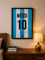 Lionel Messi Wall Poster Frames | 8x12 inch | World Cup special signed Jerseys Series | Hanging Wall Artwork Frames for Living Room, Bedroom, Office Photographic Paper(12 inch X 8 inch, Rolled)