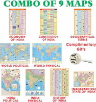 India & World Map (Both Political & Physical) Maharashtra with Constitution of India , Indian History , Indian Economy & Geographical Terms Chart With Complimentary Gift|Maps Size: (40 X 28 inch) (23 X 36 inch)| Set Of 9 | Useful for UPSC and other competitive exam preparation Paper Print(28 inch X 
