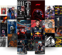 Verstappen F1 Racing Poster Kit | Set of 21 Multi-Design Aesthetic Wall Posters | 300 GSM Premium Art Prints + Wall-Friendly Adhesive | Formula 1 Car & Driver Room Decor for Boys, Gamers, Racing Fans Fine Art Print(8.5 inch X 11.73 inch, Flat Sturdy Box)