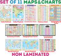 Complete set of UPSC Maps & Charts | set of 11 | India & World Map ( Both Political & Physical ) with Constitution of India, Constitutional Amendments, Indian History, Indian Economy, Geographical Terms, Geography of India, and UPSC Prelims Syllabus Chart | NON LAMINATED Fine Art Print(28 inch X 40 