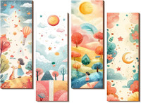 Whimsical Storybook Landscape Wall Art Set – 4-Piece Kids’ Nursery & Playroom Decor 3D Poster(12 inch X 8 inch)