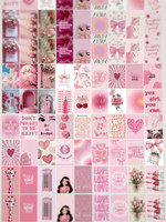 PINK Aesthetic Wall Collage Kit for Room Decor | Set of 54 Aesthetic Posters | 300 GSM Artcard Paper | Size 4x6 Inch | Unframed | (PINK) | Free Tape . Photographic Paper(6 inch X 4 inch, CARDBORD & POLLY BAG)