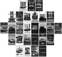 Aesthetic Black & White Car Wall Collage Kit || Set of 27pcs Postcard Size Poster For Gaming Room Decoration | Super Car, Vintage Cars & Classic Car Wall Decor For Boys Room | Wall Art For Bedroom, Living Room, Dorm Room Decoration Photographic Paper(6 inch X 4 inch, Box Packing)