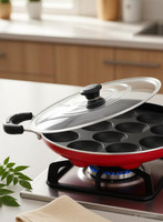 mishita appliances 12 Cavities Non Stick Appam Patra with Lid and Side Handle/ kulipaniyaram pan nonstick/ appe/ aapee ka sacha/ panniyaram kadai/ Paniyarrakal/Paniyaram/Appam Pan/Appam Maker/Pan Cake/guntapongadalu pan/appam kadai/Ponganal Maker/idali Maker/idali Pan kadai/litti maker/unniyappam ch