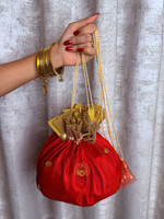 Shagun Shakti Red godh potli beg / premium net godh potli begs / Designer potlis Potli