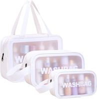 Godadi Wala Transparent Wash Bag Set of 3 | Waterproof Organizer for Unisex Travel Toiletry Kit(White)