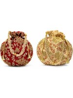 AtheenaAris Beautiful & Elegant Potli for Women, Maroon-Beige Potli(Pack of 2)