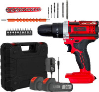 Hillgrove HGCM1381M1 20V 10mm Electric Wireless Mini Cordless Charging Screw Drilling HGCM1381M1 Wall Hole Battery & Charger Power Drill Machine Kit Set for Home Use Cordless Drill(10 mm Chuck Size)