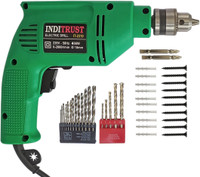 Inditrust 6month Warranty Reversible Electric drill machine Variable speed with 13pc Hss bit 5pc Masonry 2pc Ph2 bit 20pc screw & Gitti set Hammer Drill(10 mm Chuck Size, 400 W)