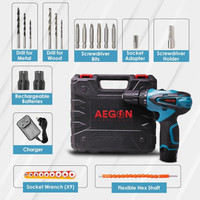 AEGON ACS12V Battery Operated 12V Reversible Variable Speed Screwdriver Double with 30Pcs Tool Kit Cordless Drill(10 mm Chuck Size)
