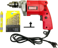 DUMDAAR TR Red 10mm Electric Drill Machine with 13pcs HSS, 1pc masonry Drill Bits 100% Copper Winding Pistol Grip Drill(10 mm Chuck Size)