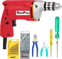 RanPra 6-Month Warranty machine 13pc HSS Plier 100% Copper Winding Masonry bit 2in1 Screwdriver Wire Cutter Claw Hammer Electric Tester (Pack of 8) Pistol Grip Drill(10 mm Chuck Size)