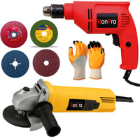 RanPra COMBO OF DRILL MACHINE AND ANGLE GRINDER WITH ACESSORIES Power & Hand Tool Kit(10 Tools)