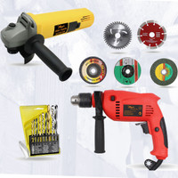 Hillgrove HG715M3 4inch Angle Grinder with 13mm Drill Machine for Making Holes Power & Hand Tool Kit(9 Tools)