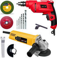 RanPra 10MM DRILL MACHINE| 4INCH ANGLE GRINDER| 5PCS DRILL BIT| 2CUTTING BLADE Power & Hand Tool Kit(5 Tools)