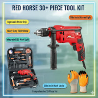 RanPra 13MM POWER DRILL MACHINE WITH 33PCS TOOL KIT SET AND SAFETY GLOVES Dx0810 5Kg Demolition Hammer 1500W 3200 R/Min Heavy Duty Concrete Breaker Hammer Drill(13 mm Chuck Size, 1500 W)