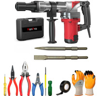 RanPra 7 KG DEMOLITION BREAKER HEAVY DUTY Hammer Drill With Hand Tool & Safety Gloves Power & Hand Tool Kit(7 Tools)