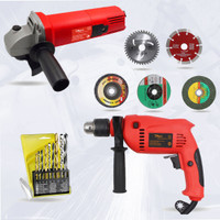 Hillgrove HG716M3 4inch Angle Grinder with 13mm Drill Machine for Making Holes Power & Hand Tool Kit(9 Tools)