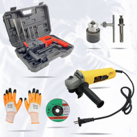 Hillgrove HGCM35M2 1200W-26mm Hammer Drill Forward/Reverse Rotation with Angle Grinder Power & Hand Tool Kit(4 Tools)