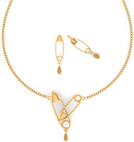 PC Chandra Jewellers Yellow Gold Elegant Umbrella with Blue Stones 22kt NA Earring & Necklace Set