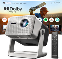 CrossBeats Lumex Vista 1200 ANSI 4K Ultra HD[Dolby Audio Official]1080p Native, Android TV (18500 lm / 2 Speaker / Wireless / Remote Controller) Portable Portable Home Theater Cinema, Smart mini with Built-in Apps, 300''Display Projector(White)