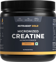 Nutrabay Gold Micronized Creatine Monohydrate, Pre/Post Workout, Flavoured Amino Acid Creatine(250 g, Orange)