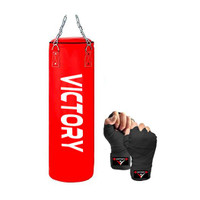 VICTORY Unfilled Heavy Premium Boxing Bag with Boxing Hand Wrap with Chain Hanging Bag(3 Feet, 36 inch)