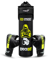 Jaspo Kid Strike Boxing Kit for Kids 3–8 Yrs|Punch Bag, Boxing Gloves & Headgear Combo Hanging Bag(Medium Heavy, 19 inch)