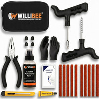 WILLIBEE 11-in-1 (Pack of 10 Strips) for Car & Bike | Puncher Kit (with Storage Bag) Tubeless Tyre Puncture Repair Kit