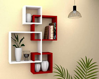 THE PINEWOOD ENTERPRISES Wooden Wall Rack Stand for Living Room, Home Decor Beautiful Wooden, MDF (Medium Density Fiber) Wall Shelf(Number of Shelves - 4, White, Red)