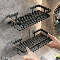 powerfos Multipurpose Wall Mount Bathroom Shelf and Rack for Home and Kitchen Plastic Wall Shelf(Number of Shelves - 2, Black)