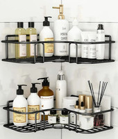 Frap Sticker Mounted 2-Tier Iron Bathroom Corner Shelf Rack Organizer – Black Iron Wall Shelf(Number of Shelves - 2, Black)