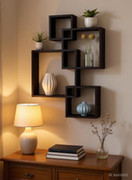 Himanshu Craft Wooden Intersecting Wall Shelves for Living Room, Bedroom. MDF (Medium Density Fiber) Wall Shelf(Number of Shelves - 4, Black)