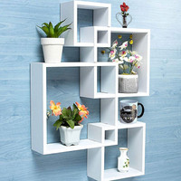 THE PINEWOOD ENTERPRISES Wooden Wall Rack Stand for Living Room, Home Decor Beautiful MDF (Medium Density Fiber) Wall Shelf(Number of Shelves - 4, White)