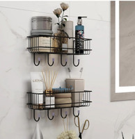 kedarnath Bathroom wall rack with 4 hook Stainless Steel, Iron Wall Shelf(Number of Shelves - 2, Black)